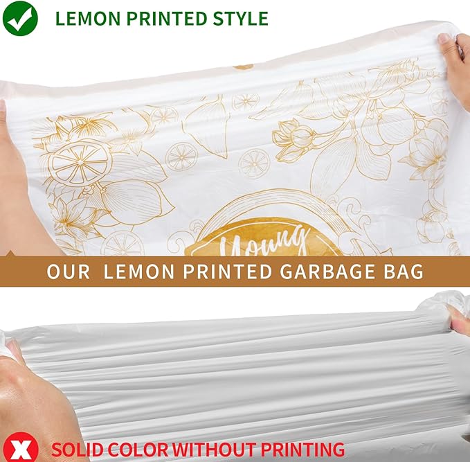 VOK 13 Gallon Trash Bags with Lemon Print & Drawstring, Tear-Resistant Tall Kitchen Garbage Bags, Heavy-Duty Kitchen Trash Bags for Home, 50 Counts