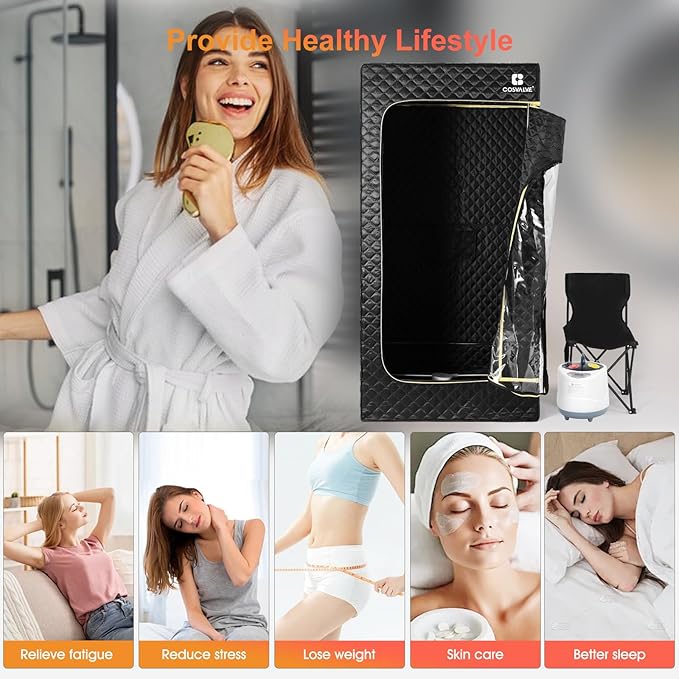 COSVALVE Sauna Box, Portable Steam Sauna for Home, Indoor Sauna Full Body Personal Sauna with XL Steamer 9 Levels, Fast Heating and Energy Saving, 2.6' x 2.6' x 5.6'