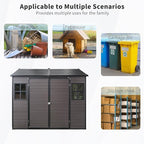 8x6 FT Outdoor Storage Shed, Resin Garden Shed with Thick Floor, Plastic Storage Shed with 2 Windows, Waterproof Outside Tool Shed with Lockable Hinged Doors for Backyard, Patio, Lawn, Brown