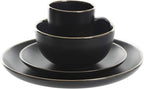 Gibson Home Rockaway 16-Piece Round Stoneware Dinnerware Set, Service for 4 – Black with Gold Rim Plates and Bowls, Microwave & Dishwasher Safe