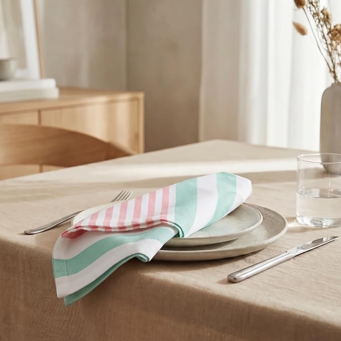 Urban Villa Cloth Napkins Cotton 20x20 (Set of 12) Ruby Green Stripes
