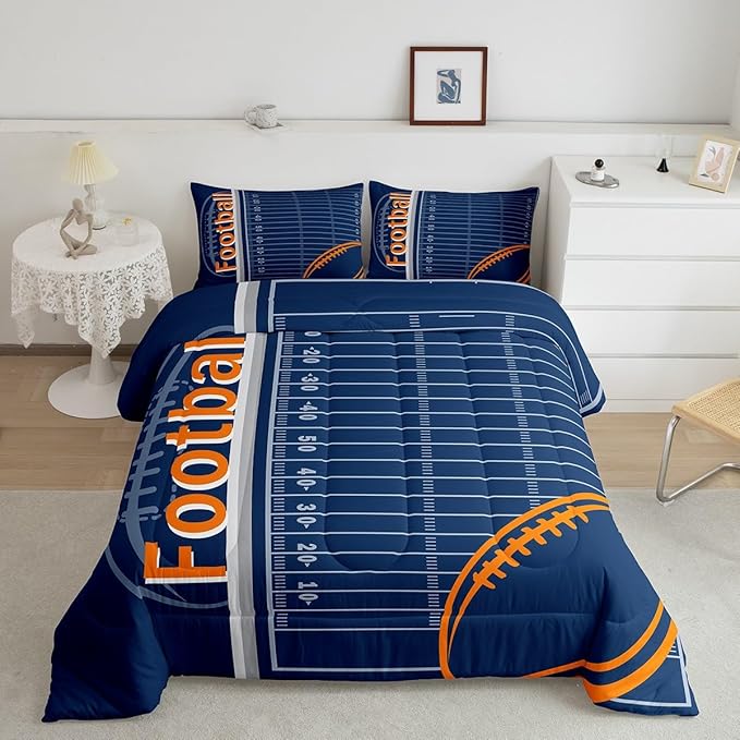 Feelyou Football Bedding Set King Size Rugby Sports Comforter Set for Kids Boys Girls Decor Soccer Ball Game Comforter Microfiber American Football Duvet Set Bedroom Quilt Set