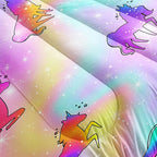 Datura home Unicorn Rainbow Comforter Bedding Set for Girls Kids Children Teens,Sky Glitter Star Colorful Bedding Set with 1 Comforter and 2 Pillowcases(Unicorn3 Queen)