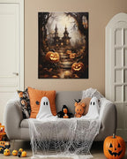 AbcCustomize Halloween Canvas Wall Art - Spooky Haunted House & Eerie Pumpkins Poster, Gothic Fall Decorations for Home, Vintage Halloween Decor Indoor for Living Room, Bedroom & Party