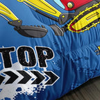 Axolotl Bedding Set, Twin, Blue Excavator, 3Pcs Boys Comforter, Polyester, All Seasons, Machine Wash, Bedding Set for Kids Children Teens Bedroom Decor