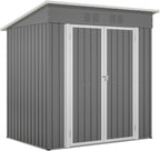 6x4 FT Outdoor Metal Storage Shed with Frame Floor & Sloping Roof, Lockable Double Door, Weatherproof Steel Garden Shed for Tools, Lawn Equipment & Patio Supplies