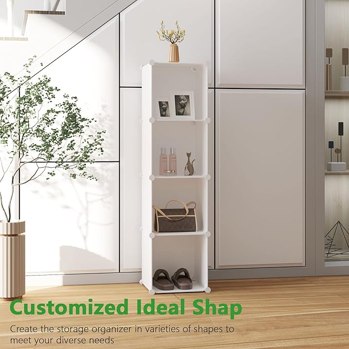 C&AHOME Cube Storage Organizer, 4-Cube Shelves Units, Closet Cabinet, DIY Plastic Modular Book Shelf Ideal for Bedroom, Living Room, Office, 24.8" L x 12.4" W x 24.8" H Milky UPCS04M
