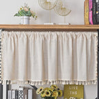 Sutuo Home Boho Sheer Curtain Valance Cotton Linen with Bohemian Handmade Tassels, Short French Farmhouse Window Treatment for Kitchen Cafe, Rod Pocket, 1 Panel 59" W x 18" L, Natural