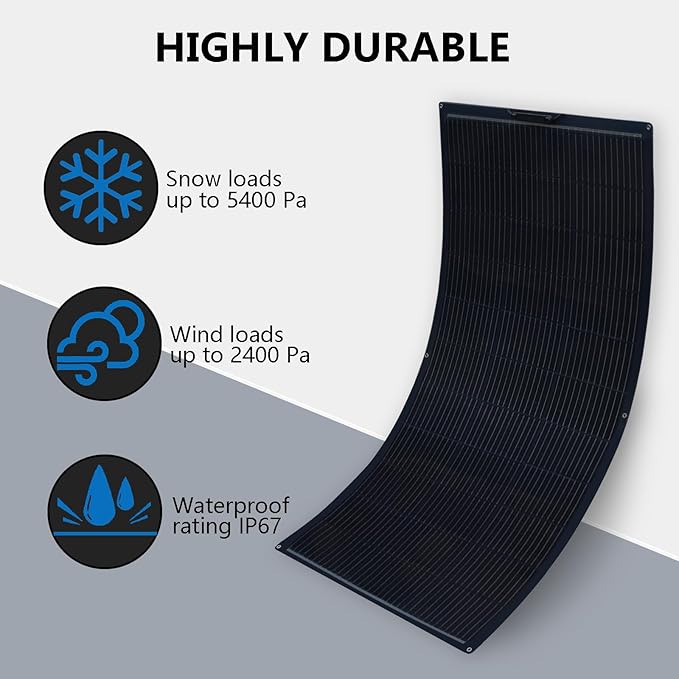 Flexible Solar Panel 150W Fiberglass Monocrystalline Lightweight Module for Off-Grid RV Boat Van Cabin Uneven Surfaces 12V Battery Charge (150W Solar Panel)