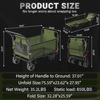 LEVELEVE Heavy Duty Folding Wagon - 2-in-1 Collapsible Cart, 650lb Capacity, All-Terrain Wheels w/Brakes & Side Pockets (Army Green)