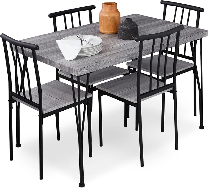 Best Choice Products 5-Piece Metal and Wood Indoor Modern Rectangular Dining Table Furniture Set for Kitchen, Dining Room, Dinette, Breakfast Nook w/ 4 Chairs - Gray