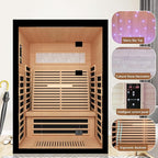 2 Person Infrared Sauna Room Far Infrared Saunas Home Canadian Hemlock Indoor 2100W Low-EMF Dry Saunas with Oxygen Bar 7 Color Therapy 53.1 * 47.2 * 74.8inch