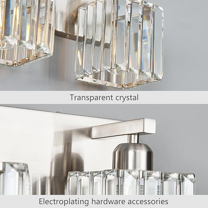 Modern Vanity Light 4-Lights Brushed Nickel Vanity Light Crystal Bathroom Wall Light Bathroom Light Fixtures