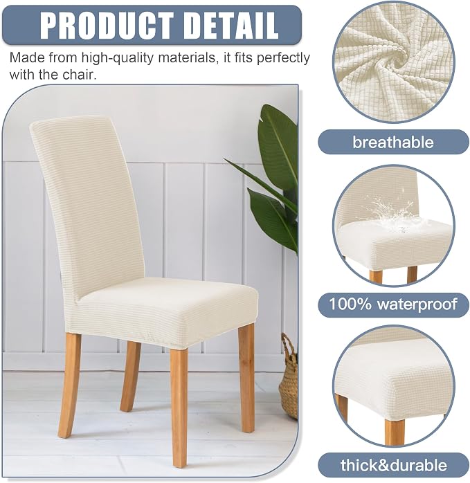 BIETYONE Waterproof Dining Chair Covers, Stretch Seat Protector, Washable | 6 Pack, Waterproof, Spill Resistant, Washable, Stretch Fit, Easy Clean Chair Protector