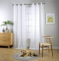MIUCO White Sheer Curtains Poly Linen Textured Solid Grommet Curtains 63 Inches Long for Bedroom 2 Panels (2 x 37 Wide x 63" Long) White