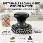 Cast Iron Scrubber and Scraper | 316 Chainmail Scrubber for Cast Iron Pan | Chain Mail Scrubber for Cast Iron Skillet Cleaner | Dishes Pots Wok Griddle Grill | Dish Scouring Pad Dishwasher Safe, Black2