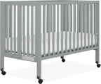 Quinn Full-Size Folding Crib in Cool Grey, Removeable Wheels, Modern Nursey, Adjustable Mattress Support, Portable Crib, Patented Folding System