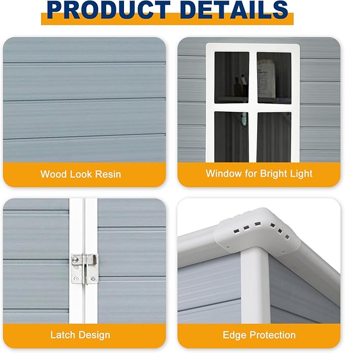 JT 5×3ft Resin Outdoor Storage Shed,Outdoor Storage Shed with Floor & Window to Store Patio Furniture, Garden Tools Bike Accessories, Beach Chairs and Lawn Mower. (Grey, 5ft*3ft)