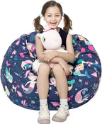 Stuffed Animal Storage Bean Bag Chair Cover, Hold Kids Plush Toys Blankets Towels Beanbag (Cover Only), Canvas Floor Circle Stuff Sit Seat Sofa with YKK Zipper, Large 32",