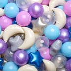 GOGOSO Ball Pit Balls Stars Moon Shapes Plastic Pitballs for Toddler Play Tent Baby Photo Props Kids Pool Water Toys Kiddie Pool Party Decor,Blue Purple,100pcs