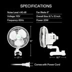 VIVOSUN AeroWave A6 Grow Tent Clip Fan, Patented Portable Auto Oscillating Fan 6" with 2-Speed, Strong Airflow but Low Noise, and Fully-Adjustable Tilt for Hydroponic Ventilation, White, 2-Pack