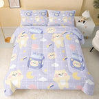 Bear Comforter King Size,Kawaii Comforter Set for Kids Teens Girls,3Pcs Bedding Set Printed Comforter with 2 Pillowcases,Down Alternative,Soft and Lightweight(Purple，King Size)
