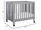Babyletto Origami Mini Portable Folding Crib with Wheels in Grey, 2 Adjustable Mattress Positions, Greenguard Gold Certified
