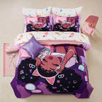 A Nice Night Purple Comforter Sets,Black Girl Listening Music Printed, 6Pcs Bed in A Bag Full Size All Seasons Bedding Set,for Kids, Girls