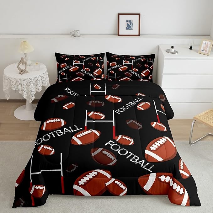 Feelyou Rugby Sports Comforter Set Twin Size Football Comforter for Kids Teens Adults Soccer Ball Game Bedding Set Gift for Football Lover Duvet Set Room Decor 2Pcs with 1 Pillow Case