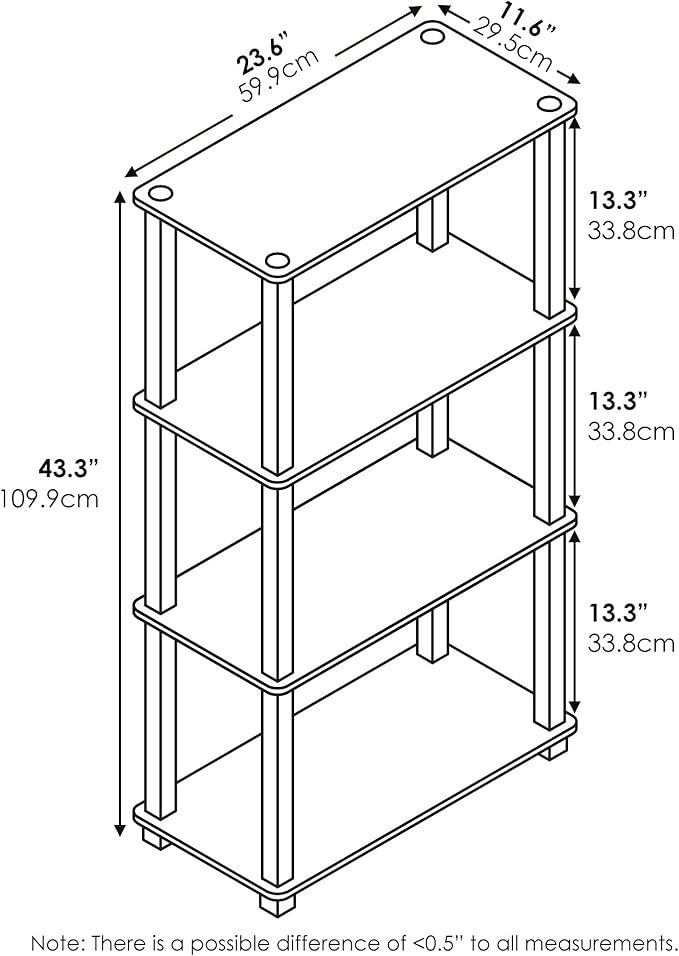 Furinno Turn-S-Tube 4-Tier Compact Multipurpose Shelf Display Rack with Square Tube, Amber Pine/Black