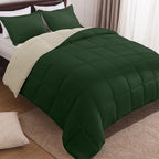 Basic Beyond King Size Comforter Set - Fluffy King Bed Comforter Set for All Seasons - Reversible Forest Green King Size Comforter Set - 3 Pieces (1 Comforter + 2 Pillow Shams) - Forest Green/Ivory