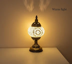 Turkish Mosaic Lamp Bohemian Tiffany Style Moroccan Bedside Lamps for Bedroom (White)