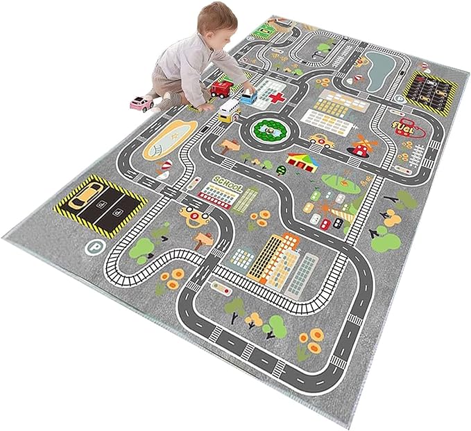 Kids Rug Play Mat for Toy Cars,City Life Road Traffic Educational Carpet,Have Fun Throw Rug,Non-Slip Nursery Rug for Boy and Girl Bedroom 200×300cm/79×118in