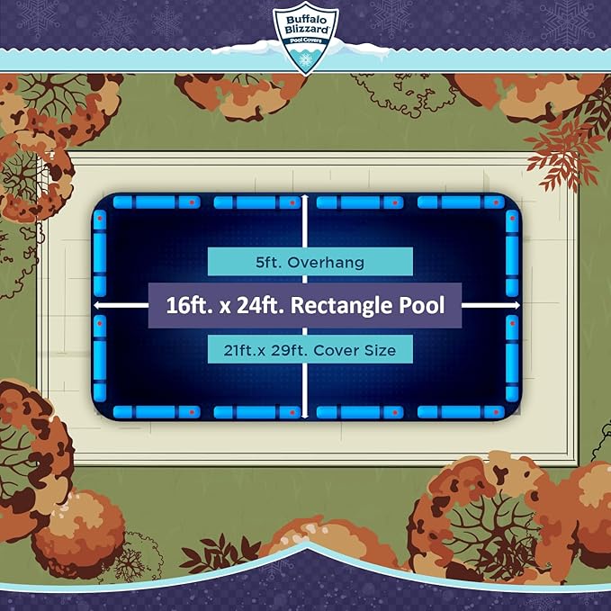 Buffalo Blizzard Deluxe 16 ft x 24 ft Rectangular Winter Pool Cover | Blue/Black | Closing Inground Swimming Pools | Easy to Install | Heavy Duty, Cold & UV Resistant | Shields from Seasonal Debris