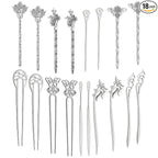 TUPARKA 18 PCS Silver Hair Sticks Vintage Hair Pins Chinese Women Hair Chopsticks Pins Retro Vintage Decorative for Hair Diy Accessory（9 Design）