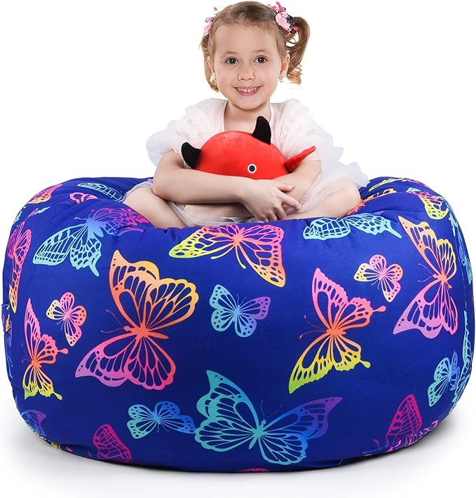 KABOER Bean Bag Cover for Kids,200L Stuffed Animal Storage Bean Bag Chair Cover |Stuffable Zipper Beanbag for Organizing Children Soft Plush Toys (32x29inch)