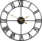 Large Modern Metal Wall Clocks Rustic Round Nearly Silent Little Ticking Battery Operated Roman Numerals Clock for Living Room/Bedroom/Kitchen Wall Decor-(Black, 47cm)