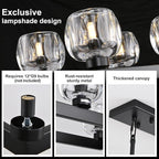 59 Inch Black Rectangle Wagon Wheel Chandeliers, Black Chandelier for Dining Room Over Table, Modern Crystal Long Chandelier, Farmhouse Large Linear Chandeliers for Kitchen Island
