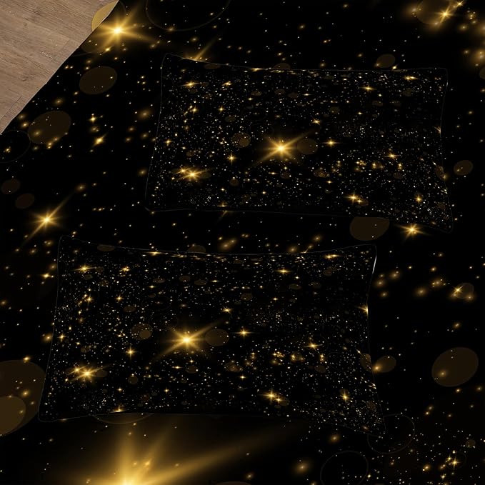Tailor Shop Glitter Comforter Sets Queen Size Black and Glod Comforter Sets for Kids Boys Teens Star Glitter Bedding Sets Twinkle Starlight Comforter Sets with 1 Comforter 1 Pillowcases