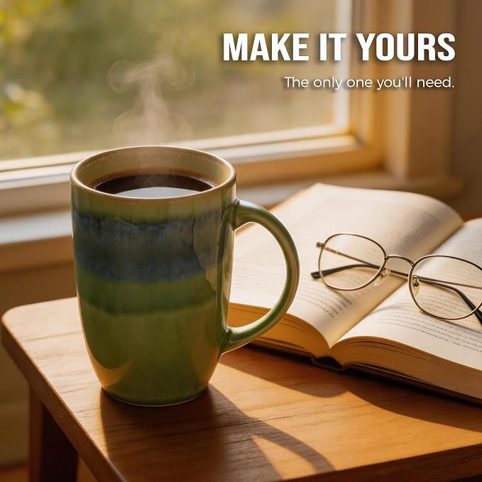 22oz Oversized Heavyweight Ceramic Coffee Mug, Large (Green) | 22oz Extra Large, Oversized Heavyweight Ceramic, Reactive Glaze, Microwave & Dishwasher Safe, Prop 65 Compliant, Gift Box