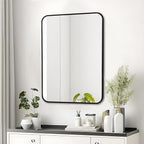 Fabuday Black Bathroom Mirror for Over Sink - 20x28 Rounded Rectangle Wall Mirror, Matte Metal Framed Vanity Rectangular Mirrors for Bedroom, Living Room, Entryway Decor, Horizontally/Vertically