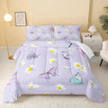 Butterfly Comforter Set for Kids Teens Girls Women,Daisy Kids Comforter,1 Comforter with 2 Pillowcase, Microfiber 3 Piece Bedding Set,for All Seasons(Purple，Queen Size)