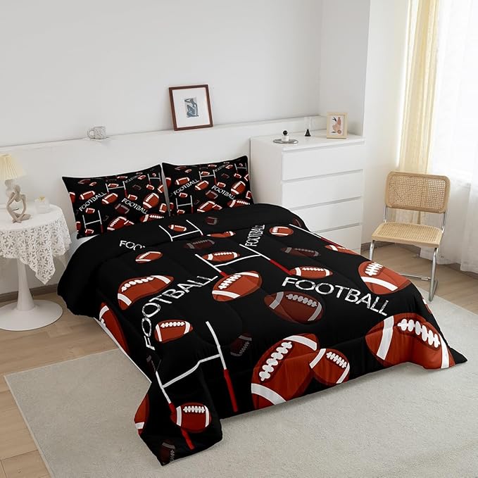 Feelyou Rugby Sports Comforter Set King Size Football Comforter for Kids Teens Adults Soccer Ball Game Bedding Set Gift for Football Lover Duvet Set Room Decor 3Pcs with 2 Pillow Case