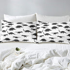 Erosebridal Dinosaur Down Comforter Dino Silhouettes Bedding Set King Size, Wildlife Animals Black White Comforter Sets for Kids Boys Teens Adult Bedroom, Dinosaurs Comforter with 2 Pillow Cases