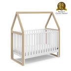 Storkcraft Orchard 5-in-1 Convertible Crib (White with Driftwood) – GREENGUARD Gold Certified, Canopy Style Baby Crib, Converts from Crib to Toddler Bed, Daybed and Full-Size Bed