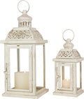 DECORKEY Large Lantern Decorative Outdoor & Indoor, Set of 2 (14’’&10’’) Metal Candle Lanterns Decor, Vintage Hanging Candle Holder for Front Porch Patio Wedding Farmhouse Home, Spring Decoration