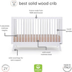 dadada Baby Soho 3-in-1 Convertible Crib to Toddler Bed – Wooden Crib Made in Italy, GREENGUARD Gold Certified Small Baby Crib – Baby-Safe Finish, Modern Design (White)