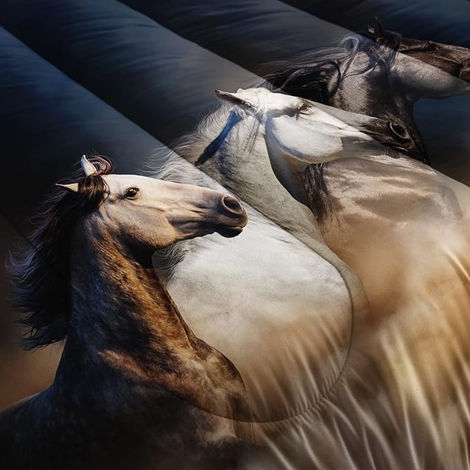 Horse Comforter Twin Size,Galloping Horse Comforter Set for Kids Teens Girls Boys,3Pcs Bedding Set Printed Comforter with 2 Pillowcases,Soft and Lightweight，Twin Size