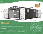 AMERLIFE 10x21x7.3 FT Outdoor Metal Garage Shed, Extra Large Storage Shed with Double Hinged Doors & 4 Windows, Carport for Car, Midsize SUV and Equipment Storage, Dark Gray