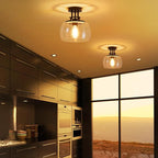 WUZUPS Chandelier Rustic Farmhouse Industrial Round Semi-flushmount Ceiling LED Light Fixture with Clear Glass Shades for Bathroom Kitchen Foyer Entryway, H 10" x W 10", E26 Base, Black